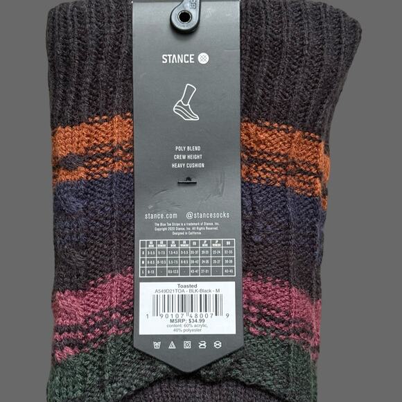 Stance Unisex Toasted Slipper Crew Socks Black Stripe A549D21TOA-BLK Medium NWT - Picture 5 of 8